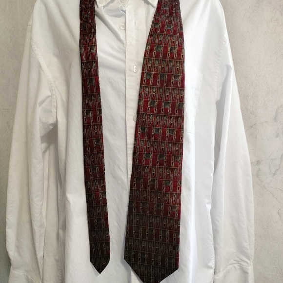 Roundtree and Yorke Necktie Tie  Silk Red Multicolored Geometric Jacquard USA - Picture 6 of 11